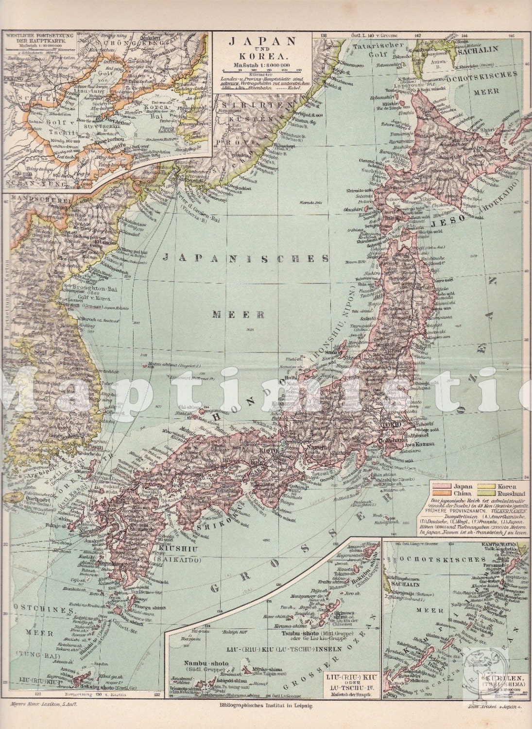 1896 Japan and Korea in the 19th Century Antique Map