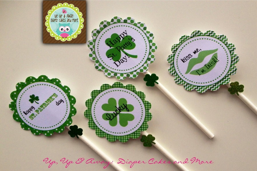St. Patrick's Day Cupcake Toppers--St. Patty's Day--Assembled Cupcake Toppers--Hand Made by Upupdiapercakes