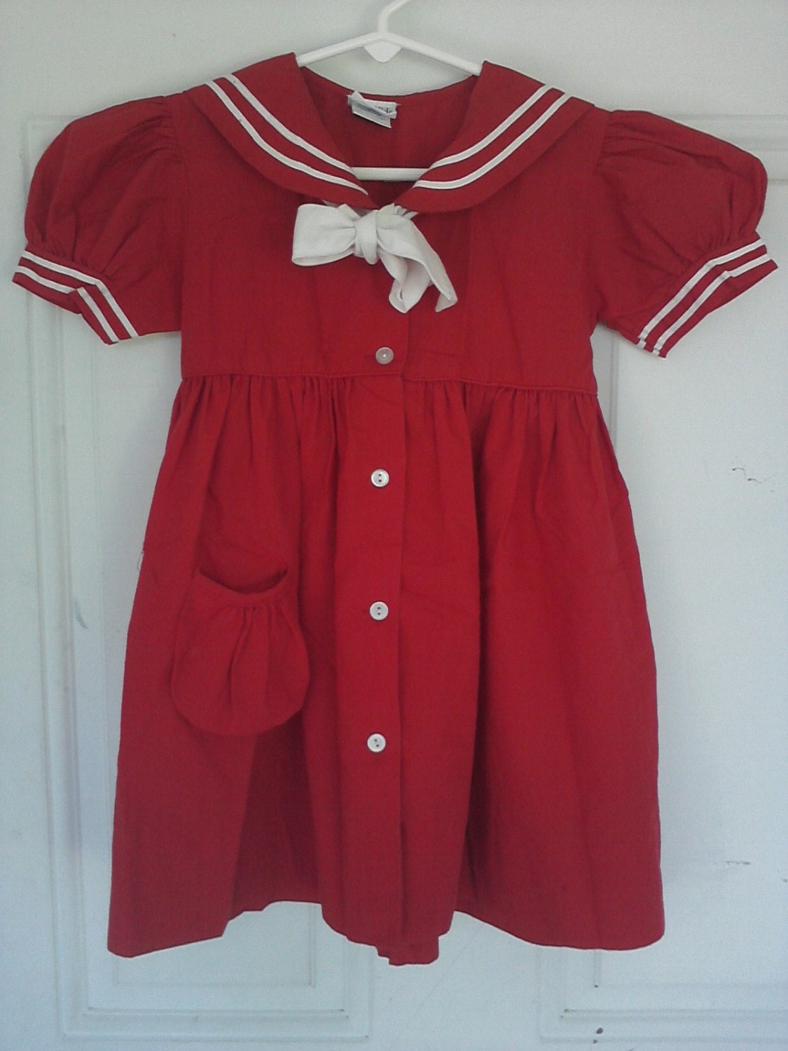 ADORABLE toddler Girls RED SAILOR Dress 80's Vintage white blue summer little girl's 2t 3t mint