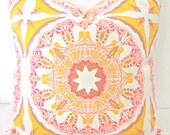 PILLOW COVER 18x18 CORAL Yellow Decorative Throw Pillows 18 x 18 Medallion Pillow Covers orange