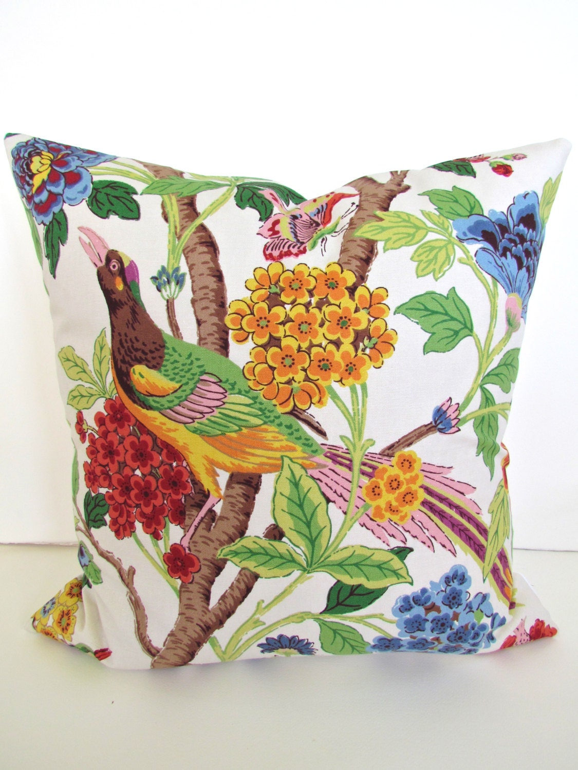PILLOW 20x20 Red Yellow  Decorative Throw Pillows Green 20 x 20  Blue Orange Throw pillow covers Bird Butterfly