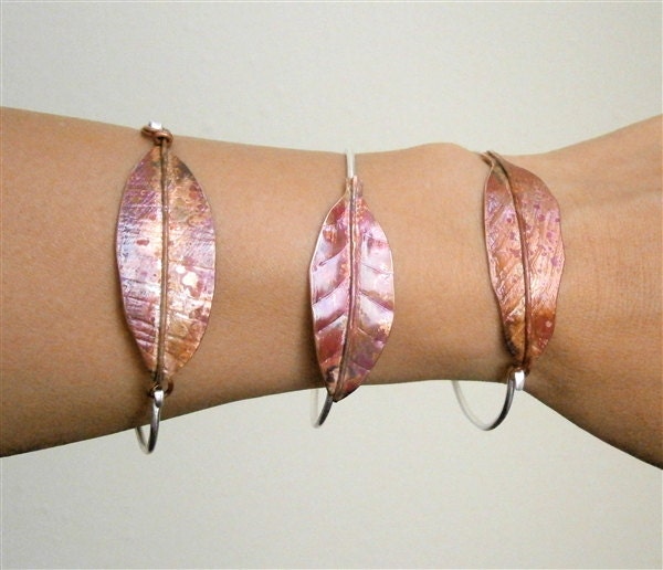 Copper Silver Bracelet - Summer Leaf Bracelet - Modern Mixed Metal - Handmade Jewelry - ONE Bracelet