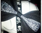 Black with Grey and White Snake Skin Center Stripe Hair Bow