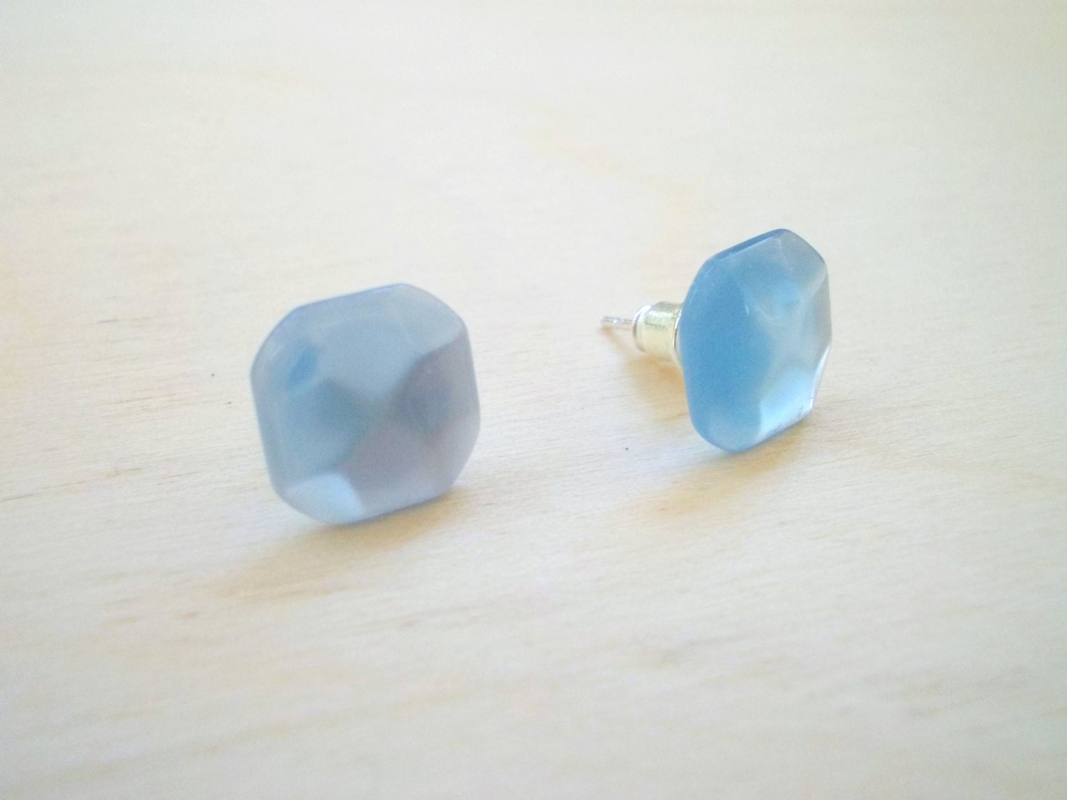 Blue Earring Posts , Light Blue Tiny Cube Earrings Studs , Geometry Fashion, Everyday Jewelry, Under 15 20 25 - EfZinCreations