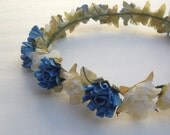blue and cream floral headband / floral crown
