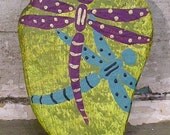 Double Dragonflies Painted Stone Pin