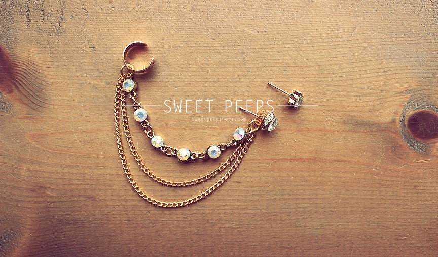Gold Ear Cuff with Crystals Ear Cuff Set