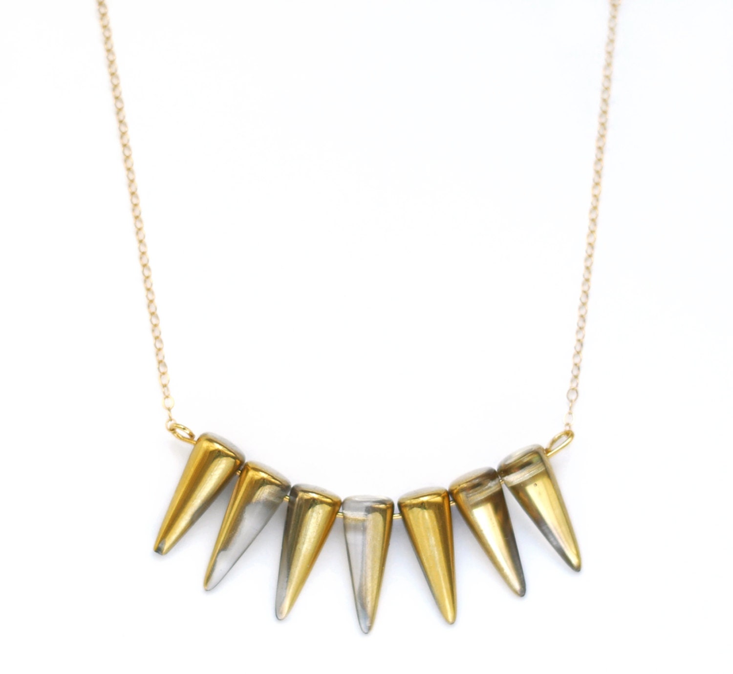 Cathedra Spike Necklace: Glass Gold Spike Necklace with Gold Filled Chain