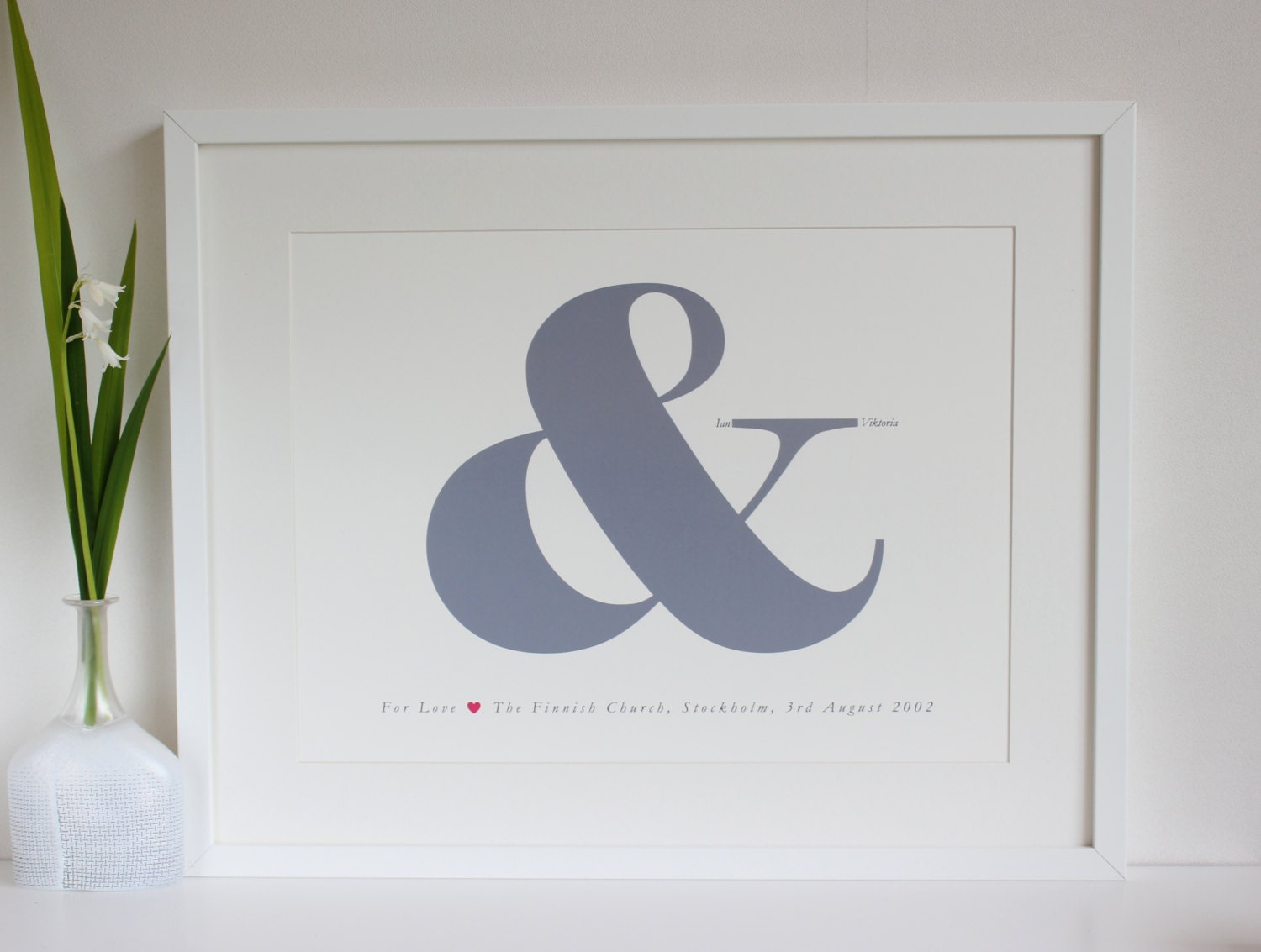 Personalized wedding gift print. Guest book alternative. Unique wedding shower gift. Art print, ampersand, heart. 13x19
