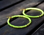 Neon Yellow Luster and Matte Gold Czech Seed Bead Dangle Statement Earrings