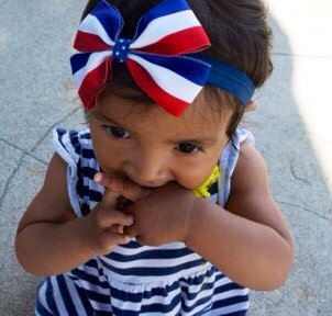 Red White and Blue 4th of July Hair Bow Head Band, Baby Headband