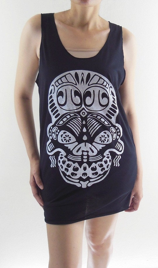 Hog Pig Skull Shirt --  Skull Rose Pig Shirt Pig T-Shirt Zombie Bone Goth Gothic Skull T-Shirt Women Tank Top Tunic Vest Sleeveless Size M
