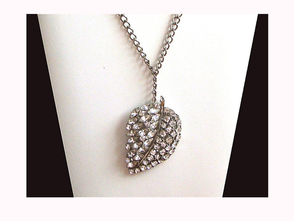 Giant Rhinestone Leaf / Chain Necklace