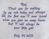 Free Gift Box. Personalized Embroidered Wedding Handkerchief for your Dad. Embroidered Keepsake.