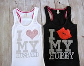 I Love My Husband Tank Top Shirt. Rhinestone Bride Shirt. Small, Medium, Large. White, Black, Yellow, Blue, Pink, Purple, Gray