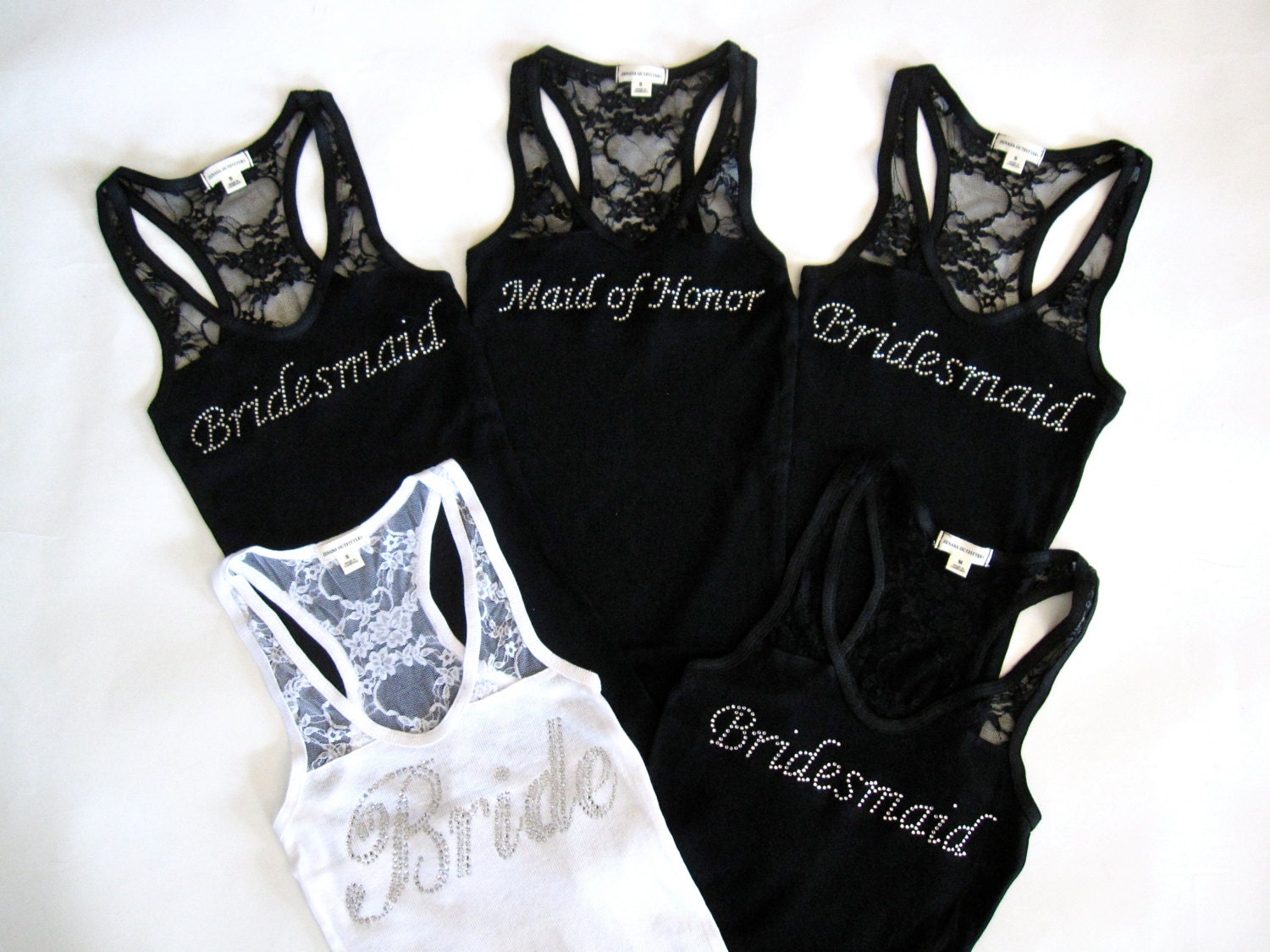 5 Bridesmaid Tank Top Shirt. Half Lace. Bride, Maid of Honor, Matron of Honor. Black, White, Yellow, Purple, Coral, Pink, Tiffany Blue