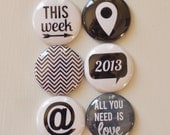 Set of 6 Classic Black & White Flair Craft Badges Pins