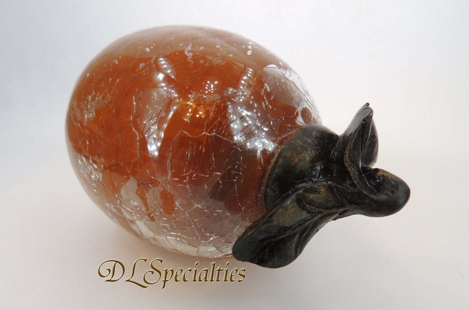 Vintage Crackle Glass Apricot with Metal Top