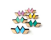 Chevron Arrow Laser Cut Wood Earrings Studs - Maple - pick your colour - Yellow Spearmint Lilac Sky Blue Rose Pink Emerald