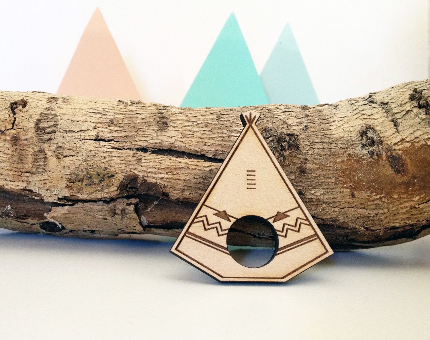 Teepee Tipi wood brooch tribal Native American