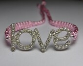 Love bracelet with rhinestones pink  macrame cord