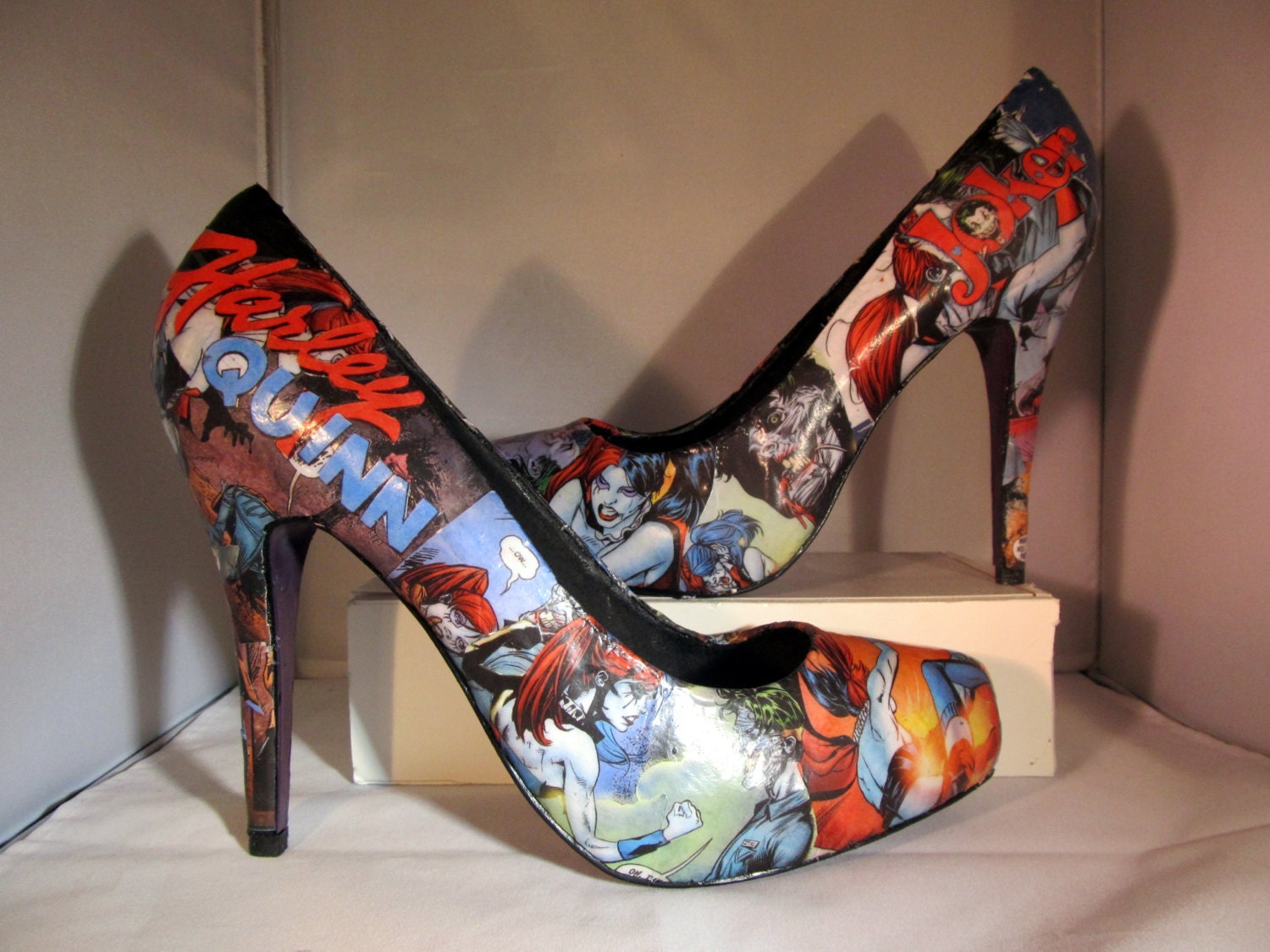 Harley Quinn and Joker Comic Book High Heels - Made to Order