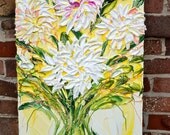 April's Bouquet - Impasto Floral Painting of Spring Dahlias