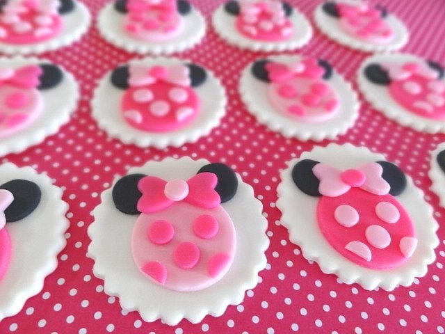 12 Fondant Edible Cupcake Toppers - "Minie" Inspired Toppers