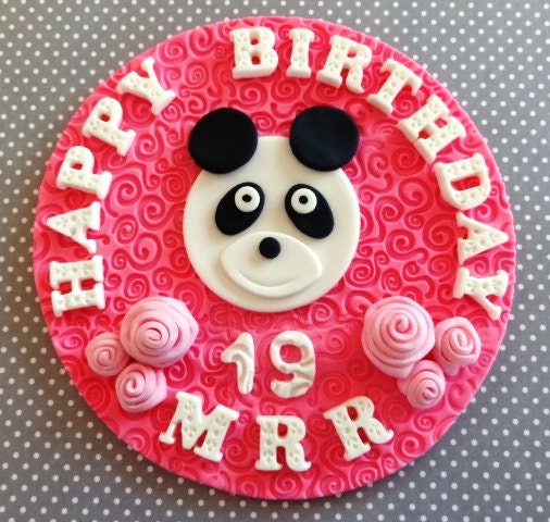 6" Fondant edible cake topper - Panda - Happy Birthday/custom name/custom age