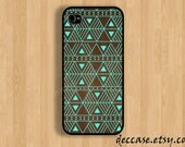 IPHONE 5 CASE MINT Geometric aztec dark wood wooden iPhone 4 case iPhone 4S case iPhone case Hard Plastic Case Soft Rubber Case