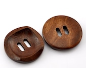10 Round With Square Detail Concaved Wood Button Two HoleCoffee Colour 30mm (1 1/8")  - 10 Pack