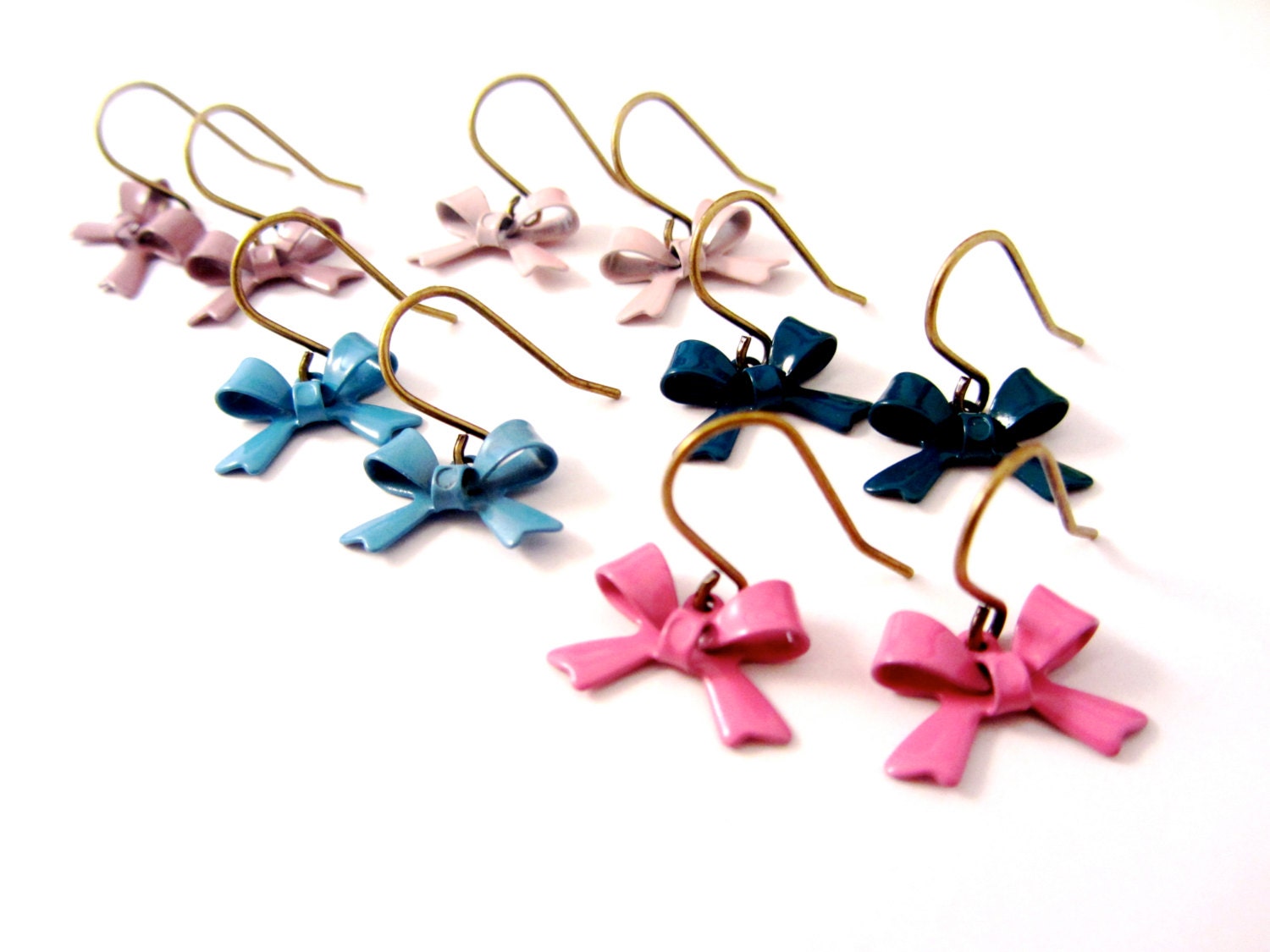 Bow Dangle Earrings, Enamel Bow Earrings, Pink, Blue, Turquoise Lilac and Purple, Pick One