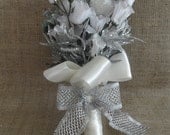 Wedding bouquet Bridal lace Silk flowers Cascade  SILVER IVORY Decorations,