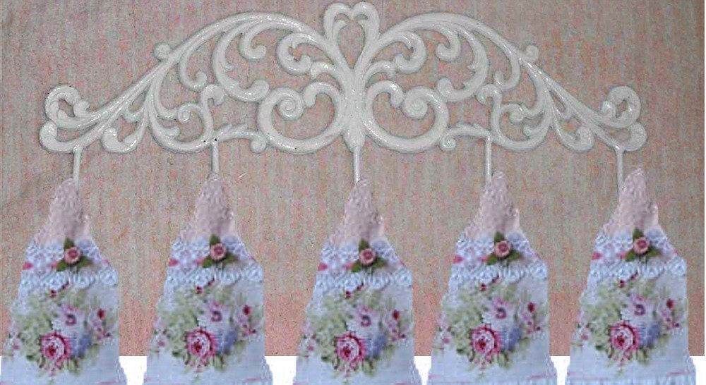 Long Shabby Cottage Towel Rack Holder Large Ornate Scrolly Chic Victorian Hand Painted HP White Distressed