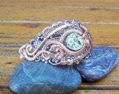 Steampunk Wire Wrap Copper and Antique Silver Tone Cuff Bracelet with Gruen watch movement No.35