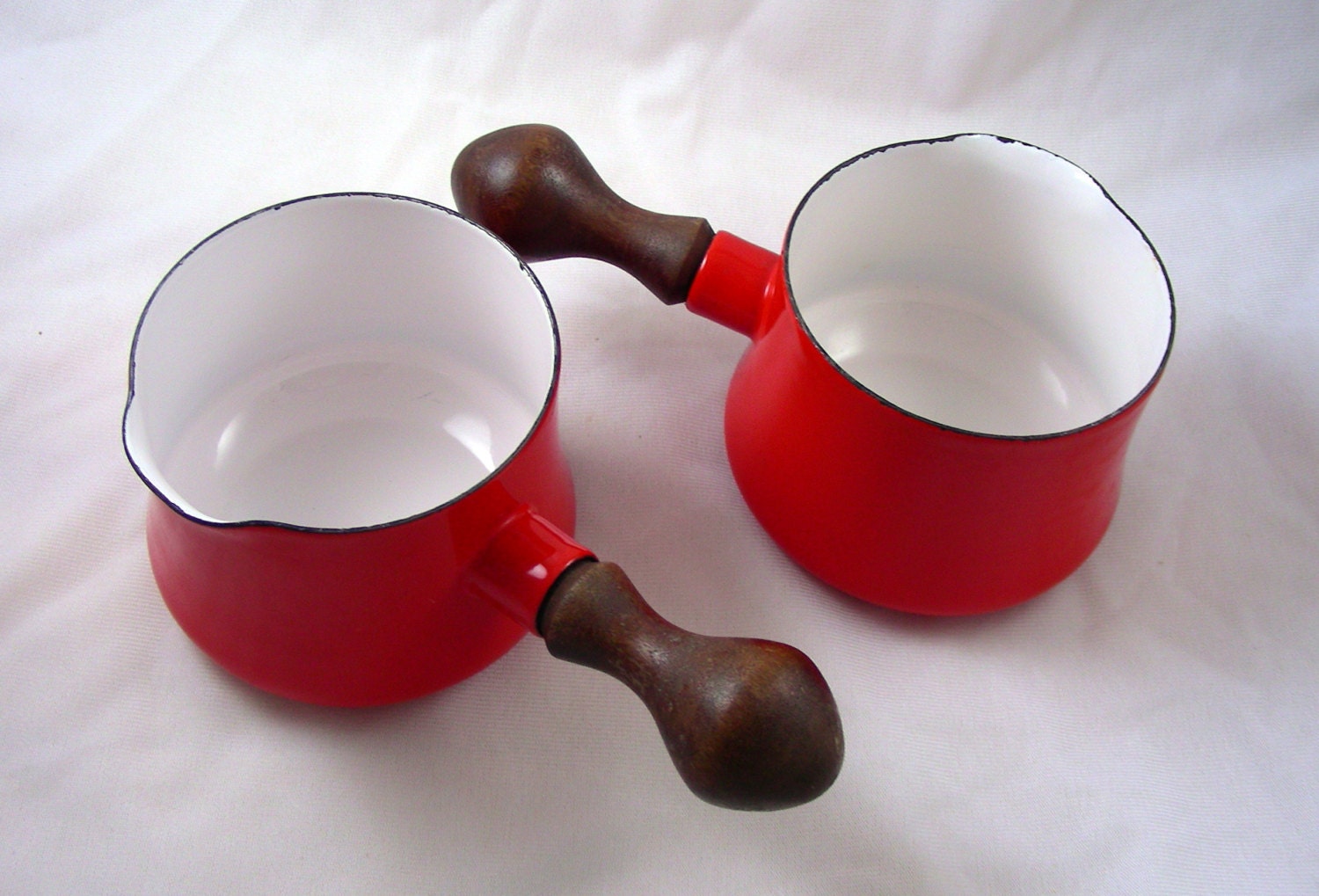 Two Danish Modern Dansk Enamelware Butter Warmers