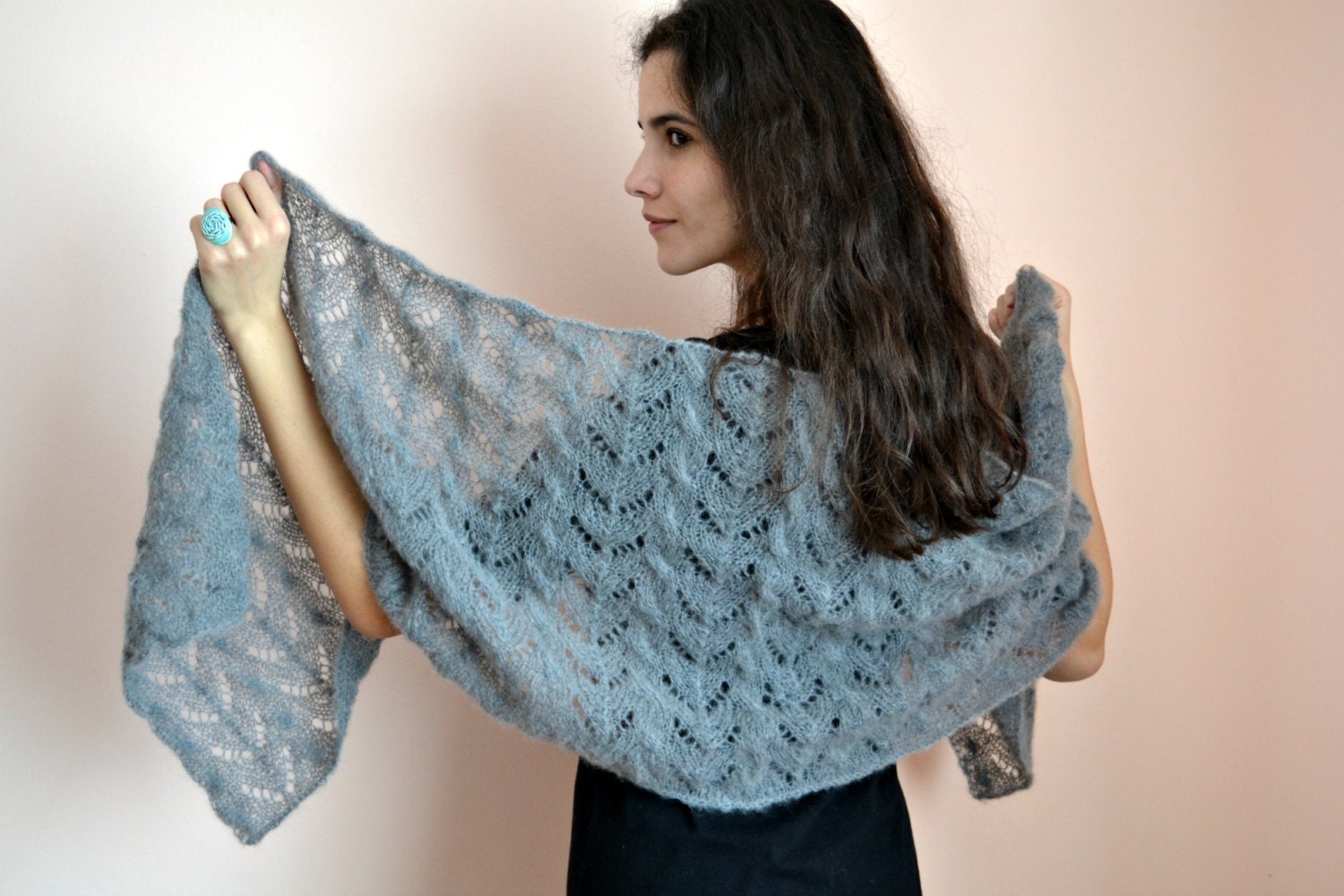 Dawn gray shawl - gray lace bridal wedding shawl shrug colorful cover-up for the bride on her wedding day