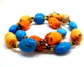 Turquoise and Orange Necklace, Natural Stone Jewelry, Bib Statement Necklace, Beaded Jewelry - JewelryByJolanta Turquoise and Orange Necklace, Natural Stone Jewelry, Bib Statement Necklace, Beaded Jewelry - JewelryByJolanta