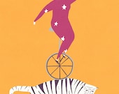 Unicycle and tiger print , A4 limited edition signed print