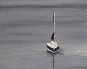 Maine Painting. Portland Harbor Sailboat. Seascape. Original oil on wood block. "On the Waterfront 2" Original art by Kathleen Daughan