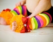 Rainbow Leg Warmers leggings baby girl Ruffled Tulle Pants Birthday Outfit Bright Colorful