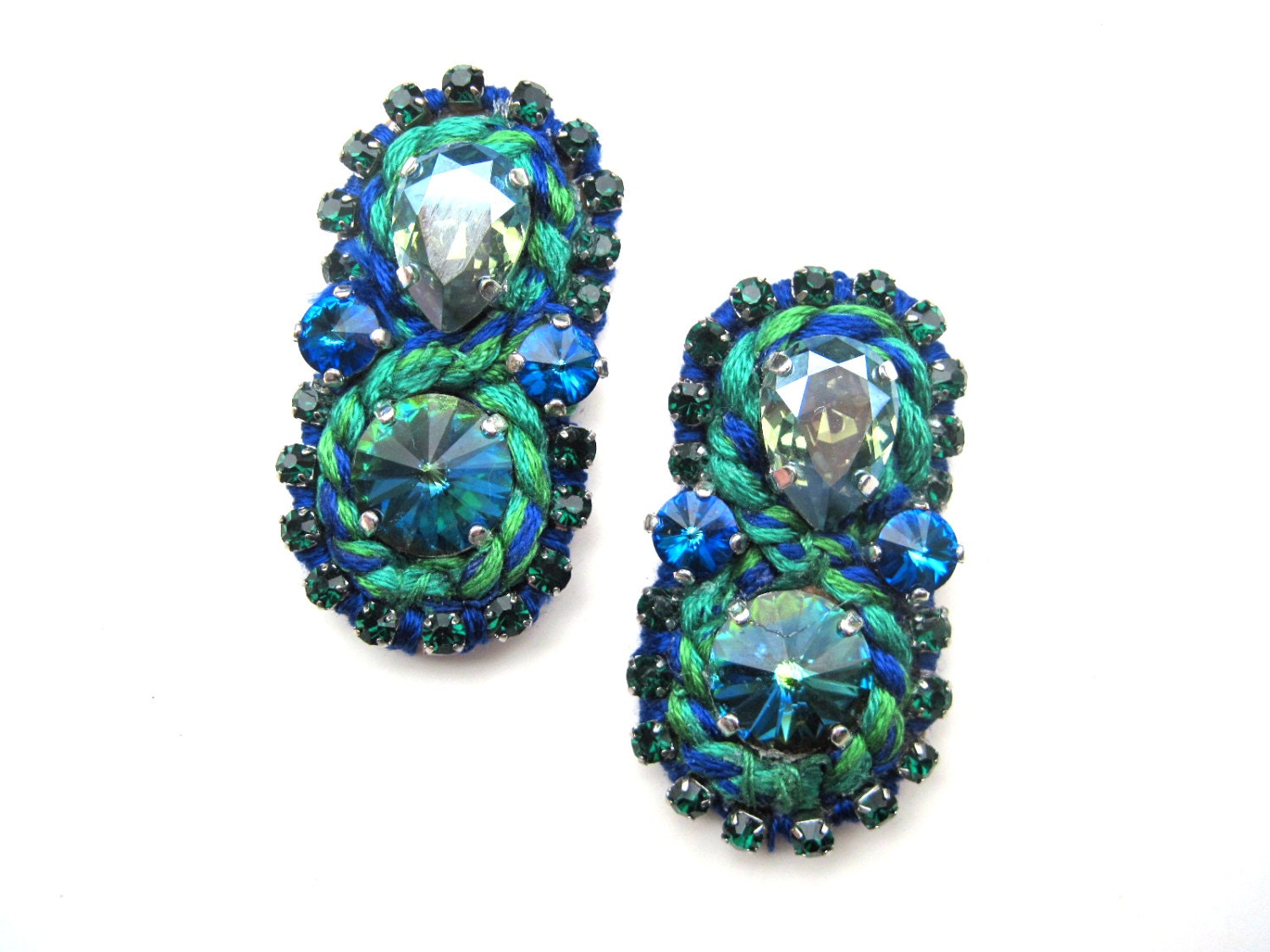 Swarovski rhinestone earrings - emerald rhinestone earrings, emerald bubble earrings, emerald earrings - distinguishedesigns