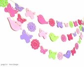 Easter Garland, Spring Garland, Birds, Butterfly & Vintage Doilies, Spring Decorations,Spring Wedding, Baby Shower,  Happy Colors
