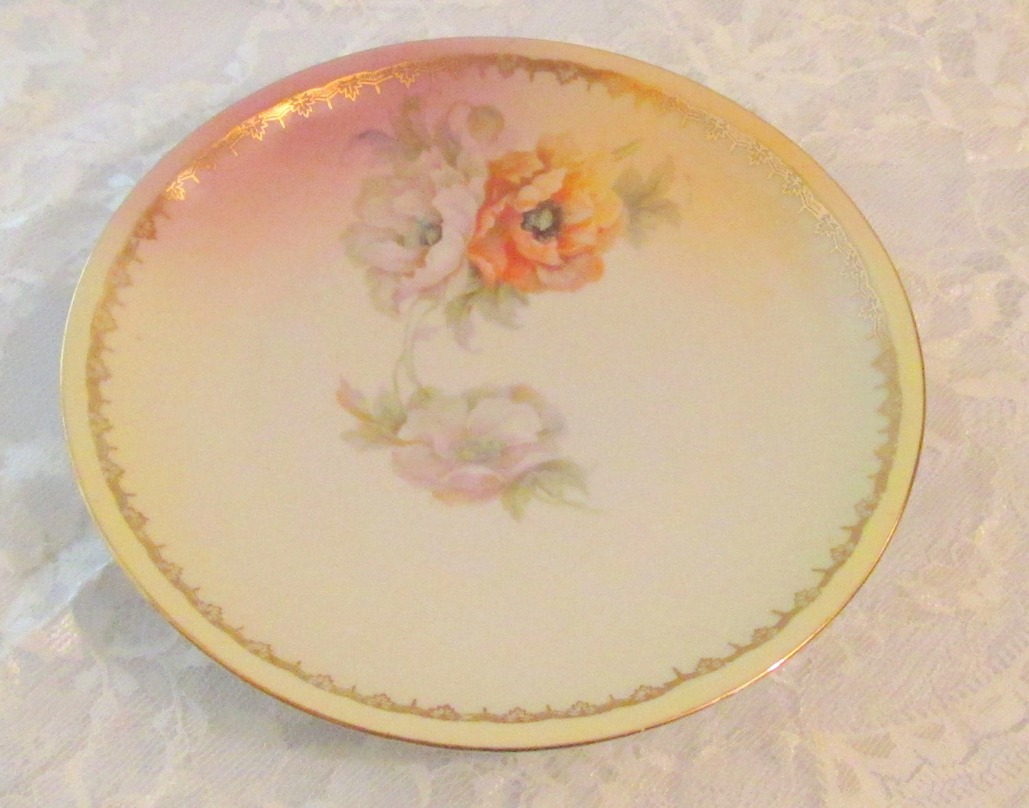 Vintage 1930s German Hand Painted Poppies Plate