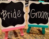 Mini Chalkboard and Easel Set, Small Blackboard, Wedding Table Sign, Table Numbers, Bride and Groom