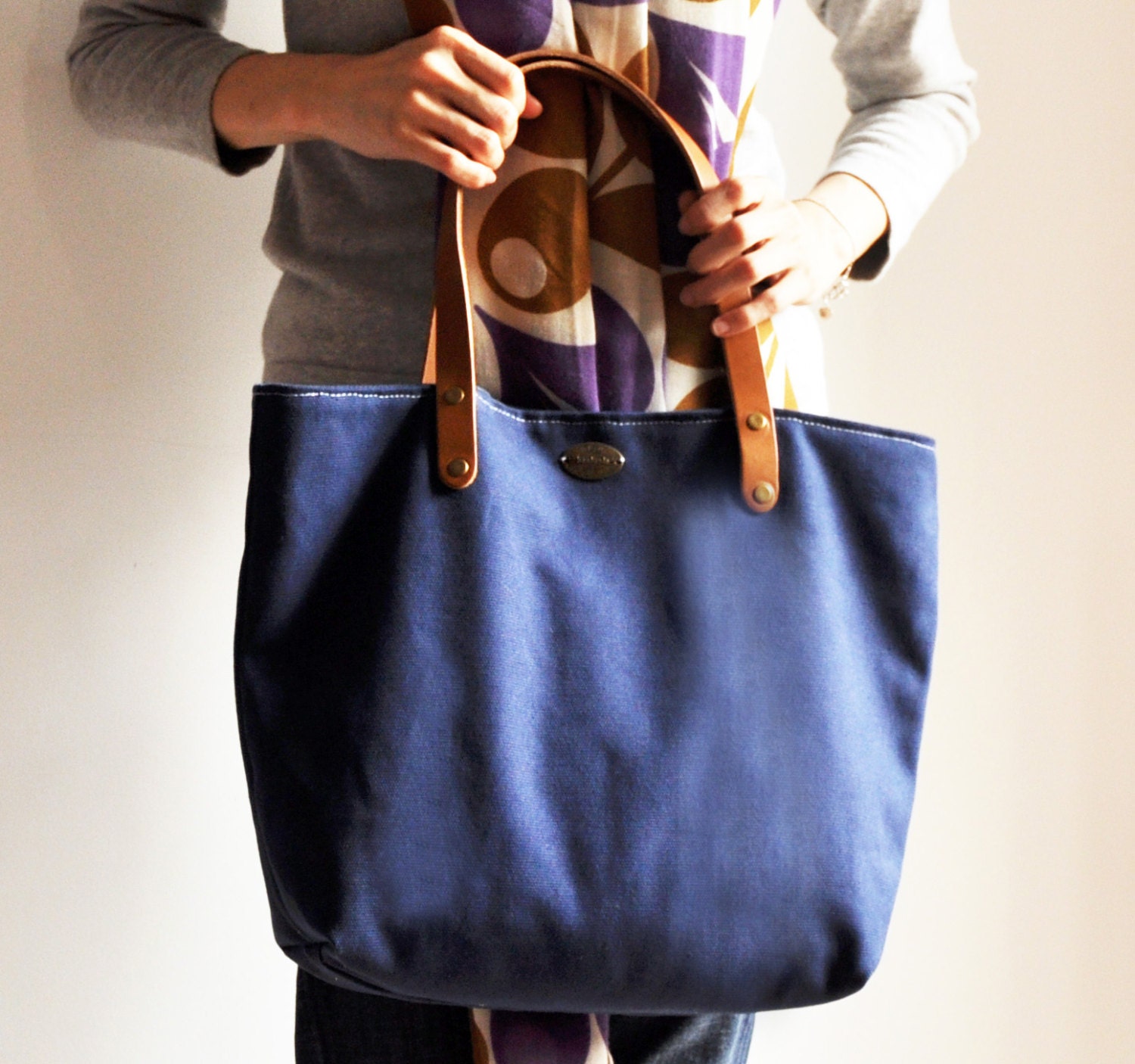 Summer Sale 10% OFF Navy Blue Canvas Handmade Tote Shoulder Bag - Shopping Tote Diaper Bag Women Tote Simple Bag Beach Tote Tote Clutch