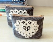 GREY Vintage Wool Clutch Handmade Pouch Purse Cosmetic Case Bridesmaid Bags Bow