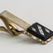 Vintage Tie Clip- Modern Black Plastic Front with Crystal Slats on Gold Toned Tie Bar,1960s, For Him, For Dad, Valentine's Day, Groomsman