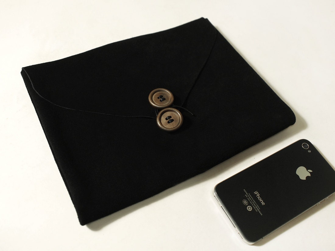 Wallet Purse Pouch Clutch Handmade Wooden Button Nubuckleather Cosmetic Bag Handbag-Black