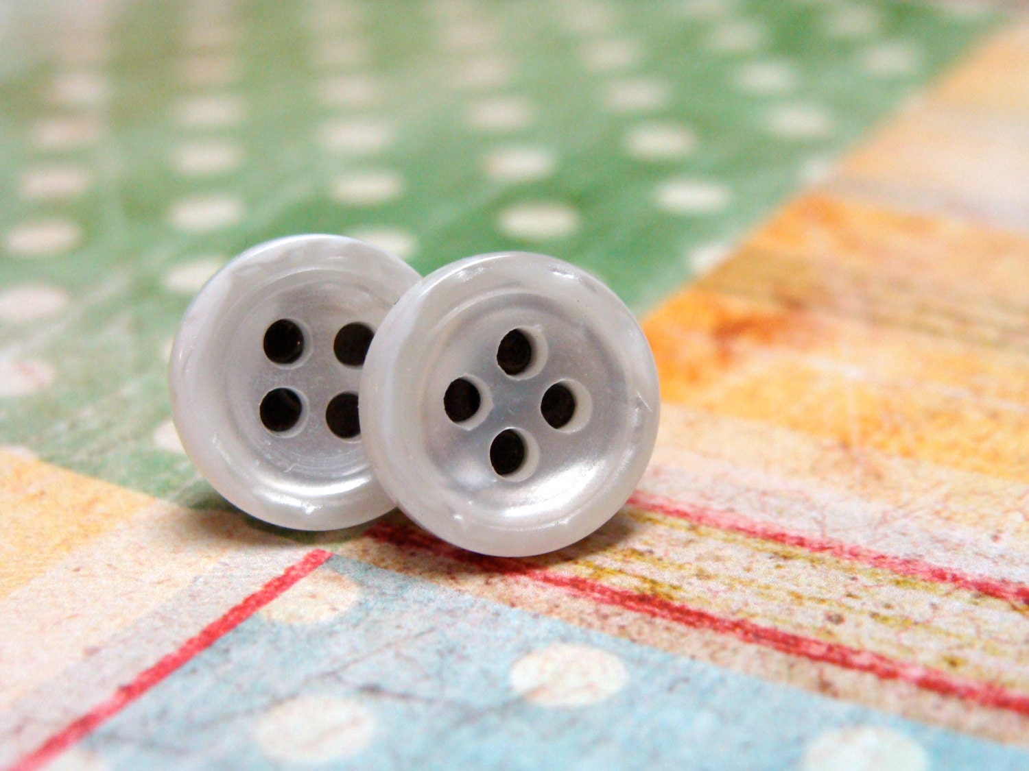 Small Post Buttons, White Retro Stud Earrings, Pearlescent Nickel Free Jewelry, Eco Posts, Cute Little Earrings, Upcycled - "Sugar Drops"